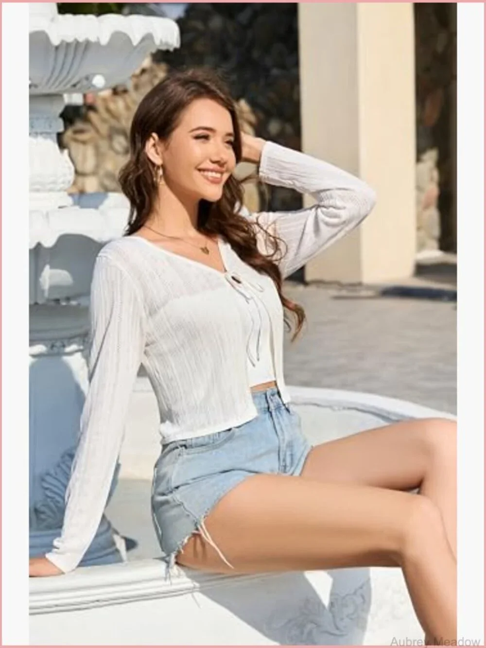 Tie Front Cropped Cardigan Sweater Open Front Knit Long Sleeve